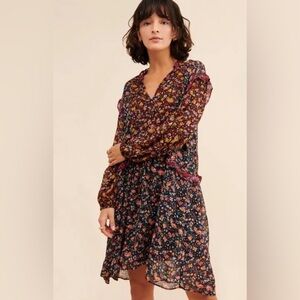 Anthropologie Sheer Floral Flowy Dress size Medium